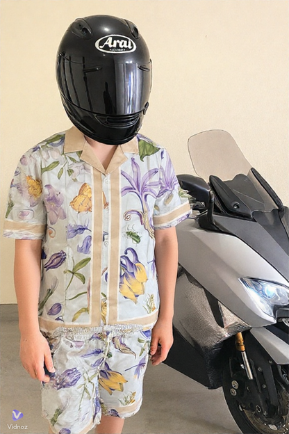 Ensemble Chemise et Short Homme - Motifs Floraux et Insectes - Élégance Tropicale
