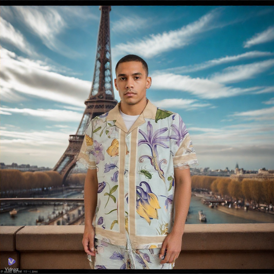 Ensemble Chemise et Short Homme - Motifs Floraux et Insectes - Élégance Tropicale