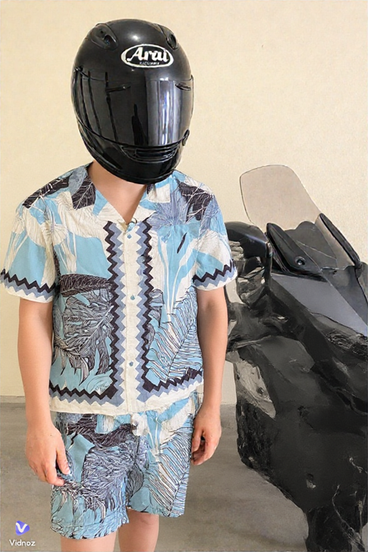 Ensemble Chemise et Short Homme - Motifs Tropicaux Bleus et Gris