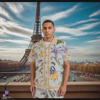 Ensemble Chemise et Short Homme - Motifs Floraux et Insectes - Élégance Tropicale
